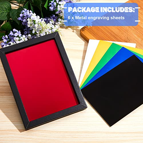 6 Pack 5 x 7 Inch Metal Engraving Sheets Multicolor Laser Engraving Blanks 0.8 mm Anodized Aluminum Sheets for Precision Etching Tool Tip Engraver DIY Interior Signs Badges Crafting (6 Count)