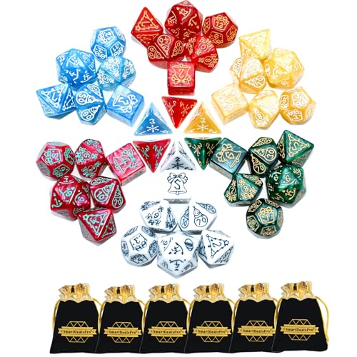 Double Colors Polyhedral Dice Sets with Pouches for D&D DND RPG MTG Dungeon and Dragons Table Board Roll Playing Games D4 D6 D8 D10 D% D12 D20 (42 Count)