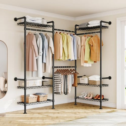 L3 Wall Mounted Metal Pipe Closet System Heavy Duty Garment Rack