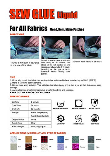 1 Min Quick Bonding Fast Dry Sew Glue Liquid Reinforcing Adhesive Speedy Fix for All Fabrics Clothing Cotton Flannel Denim Leather Polyester Doll Repair (2.02 Fl Oz)
