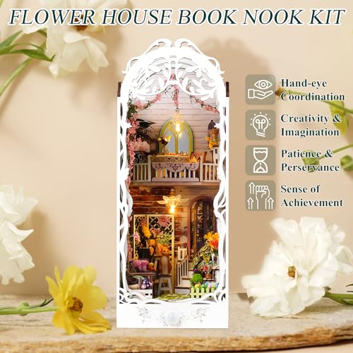 DIY Book Nook Miniature Kit with Sensor Light & Dust Proof for Teens Adults