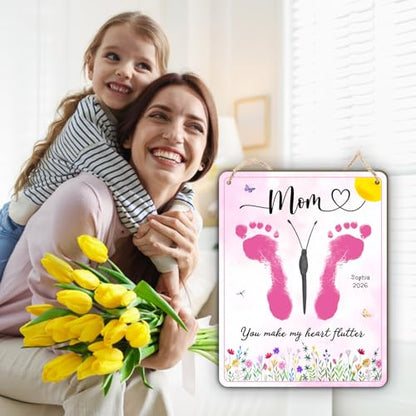DIY Mothers Day Footprints Butterfly Craft Wooden Hanging Sign