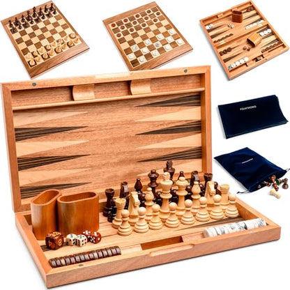 17 Inch Chess Checkers Backgammon Set for adults