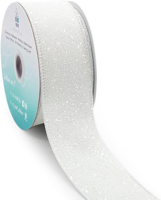 CT CRAFT LLC Glitter Wired Ribbon 1.5" x 10 Yards White for Christmas Home Decor Bow Gift Wrapping DIY Crafts Wreath - Crafty Corner