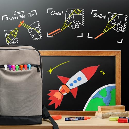 Chalk Markers 8 Vibrant Colors Set for Blackboard & Glass Surfaces (8 Count)