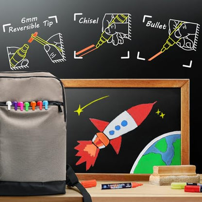 Chalk Markers 8 Vibrant Colors Set for Blackboard & Glass Surfaces (8 Count)