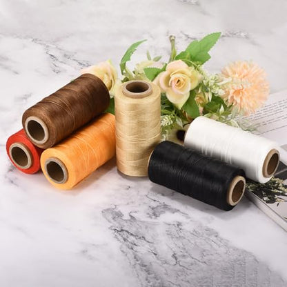 Waxed Thread 284 Yard 0.8mm 150D Flat Wax Thread Polyester Waxed String for Leather Sewing Hand Weaving Book Binding Home Decoration