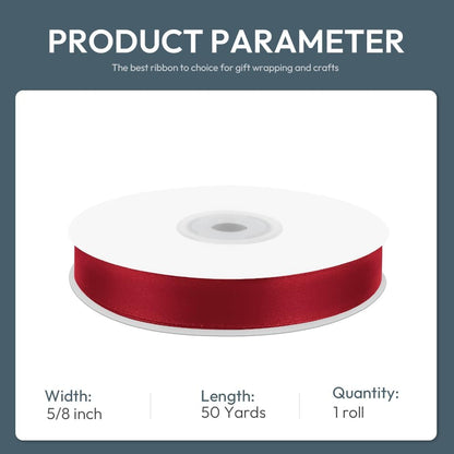KMER LIFE 5/8" Wide x 50 Yards Wine Red Single Faced Polyester Satin Ribbon, Wine Red Satin Ribbon Perfect for Wedding Decor, Wreath, Crafts, Gift Wrapping & Other Projects (Wine Red) - Crafty Corner