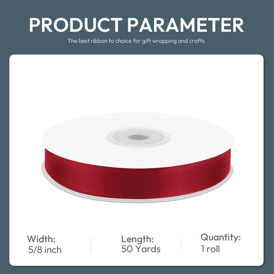 KMER LIFE 5/8" Wide x 50 Yards Wine Red Single Faced Polyester Satin Ribbon, Wine Red Satin Ribbon Perfect for Wedding Decor, Wreath, Crafts, Gift Wrapping & Other Projects (Wine Red) - Crafty Corner