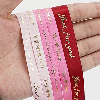 Pink Ribbon for Gift Wrapping Thank You Just for You Ribbon Mothers Day Gift Box Double Face Satin Assortment Thin Pink Satin Fabric (150 Foot)