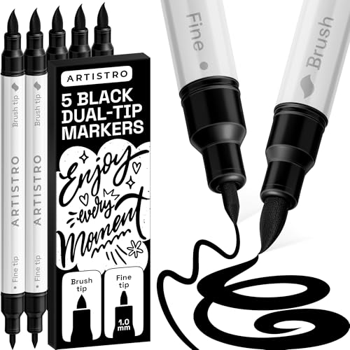 5 Black Dual Tip Acrylic Paint Marker Pens for Drawing (5 Count)