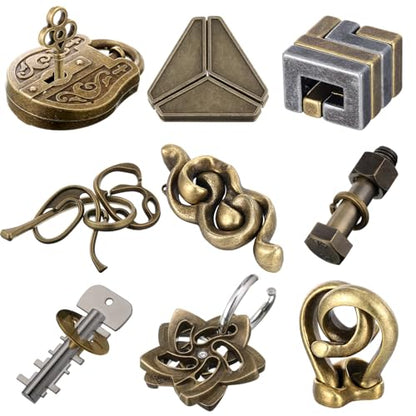 9 Pcs Metal Brain Teasers 3D Steel Puzzle Set (9 Count)