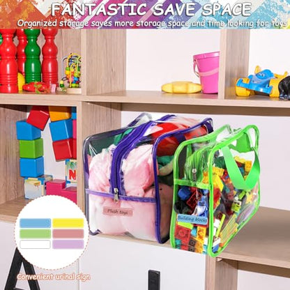 6 Colors L & XL Toy Storage Bags with Labels Reusable Clear Toy Organizer (6 Count)