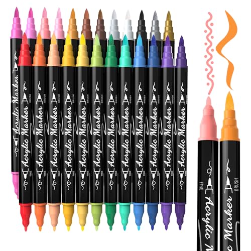 24 Colors Precision Dual Tip Acrylic Paint Markers Pens (24 Count)