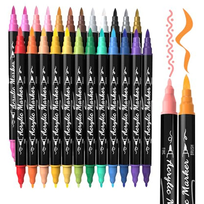 24 Colors Precision Dual Tip Acrylic Paint Markers Pens (24 Count)