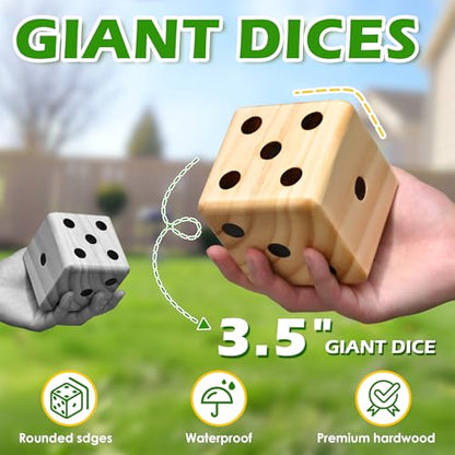3.5" Giant Wooden Yard Dice Set for Outdoor Fun