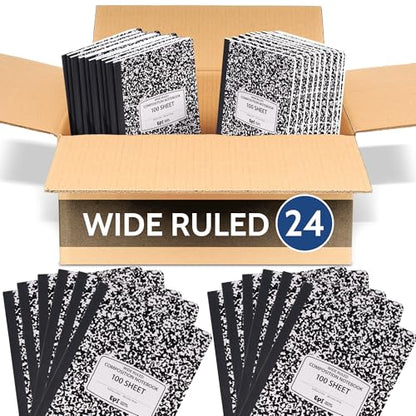 24 Pack EPI Marble Hardcover Wide Ruled Composition Notebook (24 Count)