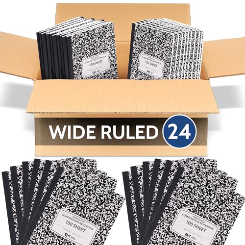 24 Pack EPI Marble Hardcover Wide Ruled Composition Notebook (24 Count)