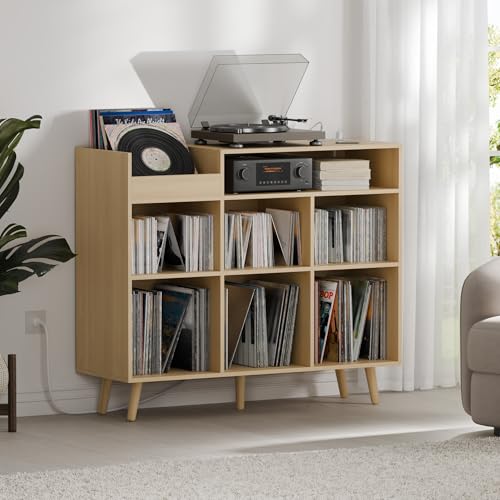 Large Record Player Stand with Vinyl Storage Cabinet