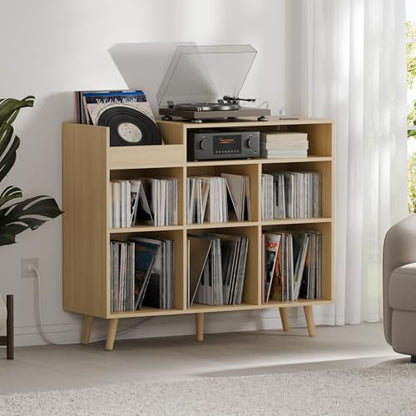 Large Record Player Stand with Vinyl Storage Cabinet