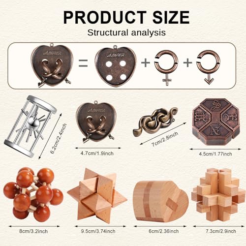 Metal Brain Teaser Puzzles Disentanglement Puzzles Metal Wooden Brain Teaser Puzzle 16pcs Logic Metal Puzzle for Adult Kid Toy Lock Puzzles Gift for Adults Teenagers Kids (72 Count)