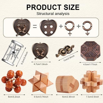 Metal Brain Teaser Puzzles Disentanglement Puzzles Metal Wooden Brain Teaser Puzzle 16pcs Logic Metal Puzzle for Adult Kid Toy Lock Puzzles Gift for Adults Teenagers Kids (72 Count)