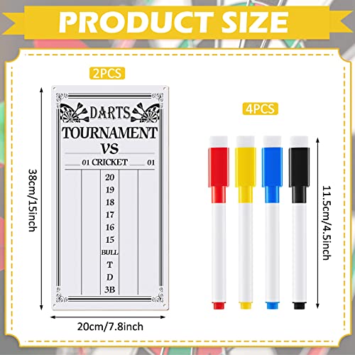 2 Pieces Dart Scoreboard Dry Erase Scoreboard Dart Score Keeper Dart Accessories with 4 Dry Erase Markers for Cricket and 01 Dart Games