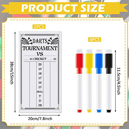 2 Pieces Dart Scoreboard Dry Erase Scoreboard Dart Score Keeper Dart Accessories with 4 Dry Erase Markers for Cricket and 01 Dart Games