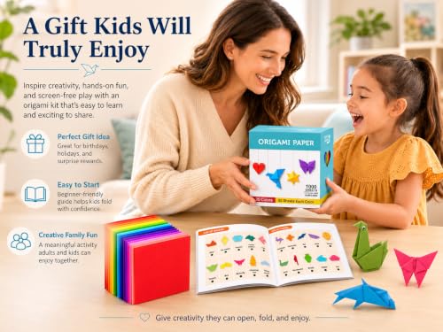 Origami Paper Kit 1000 Sheets 6x6 Colored Paper with Origami Book (1000 Count)