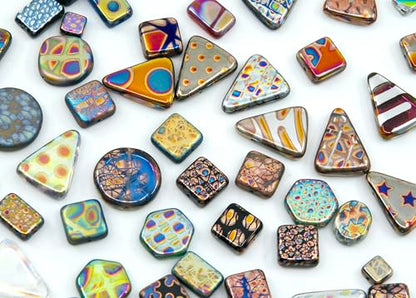 0.8 oz (25g) Mix of Unique Czech Bohemia Glass Pressed Beads with Various Patterns, Matte and Glossy, Hand Made BCV