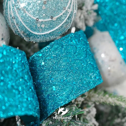 Turquoise Glitter Wired Christmas Ribbon 2.5 inch x 10 Yards (30 Foot)