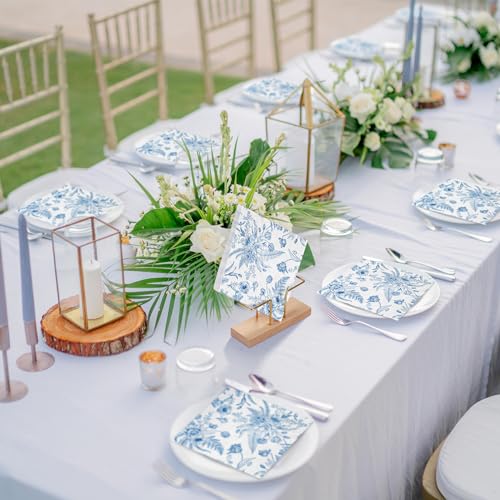 48 Pieces Floral Paper Napkins Disposable Blue Floral Napkins Blue and White Cocktail Dinner Napkin Set 13" x 13" Unfolded Decoupage Tableware Napkins for Garden Party Supplies (48 Count)