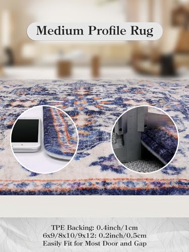 Reine 2x6 Blue Washable Hallway Runner Rug