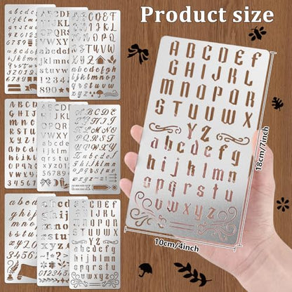 9PCS Metal Stencils Wood Burning Tool Stencil Metal Letter Stencils for Journaling Engraving Stencil for Engraving Pen Wood Carving Drawing Scrapbooking Journal Craft DIY (9 Count)