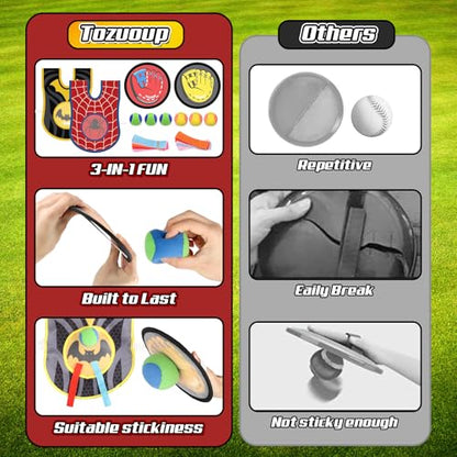 3-in-1 Toss Catch Ball Game Set, Kids Baseball Glove, Beach Games Outdoor Yard Lawn Toys for Kids & Family, Birthday Gifts Toys for 3 4 5 6 7 8-12 Year Old Boys and Girls (6 Count)