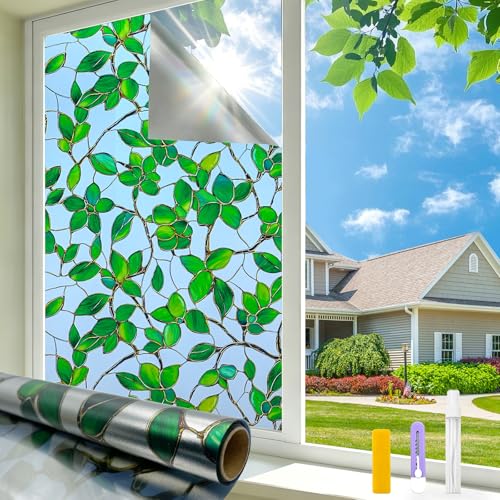 Privacy Window Film Upgraded 24H Day & Night Privacy Heat Insulation Static Cling Decorative Glass Film