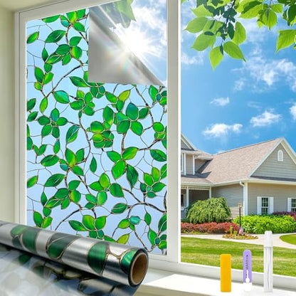 Privacy Window Film Upgraded 24H Day & Night Privacy Heat Insulation Static Cling Decorative Glass Film