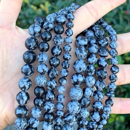 35pcs Adabele Natural Snowflake Obsidian Gemstone 10mm Round Beads (36 Count)