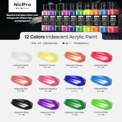 12 Colors Iridescent Acrylic Paint Set (12 Fl Oz)
