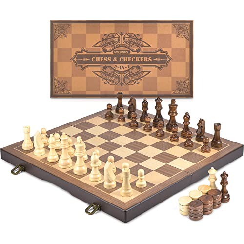 Magnetic Wooden Chess and Checkers Game Set