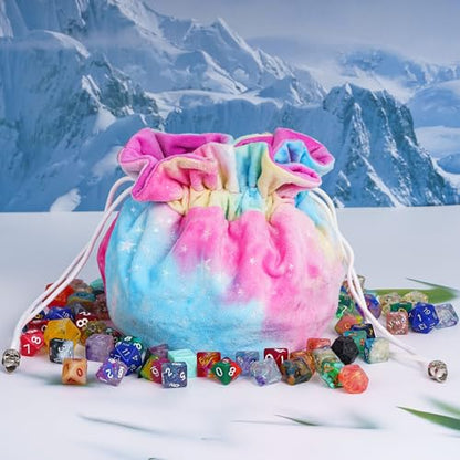 DND Dice Bags Large with Pockets Rainbow Storage Bag for RPG Games (5.29 Ounce)