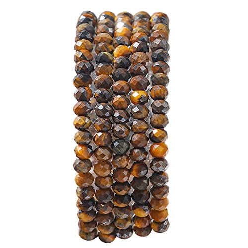 Natural Yellow Tiger Eye Beads 4x2mm 120pcs Faceted Rondelle Loose Semi Gemstone Beads for Jewelry Making Design (120 Count)