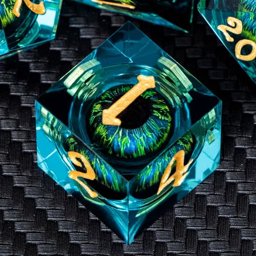 DND Resin Dice Dragon Eye Dice Liquid Core Red Sharp Edged Dice Set with Gift Box