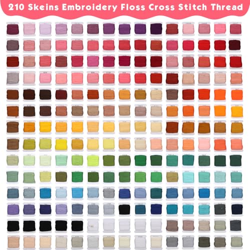 276 Pack Embroidery Floss Thread Kit Including 210 Colors Cross Stitch Sewing Thread with 66 Pcs Embroidery Accessories and 4 (276 Count)