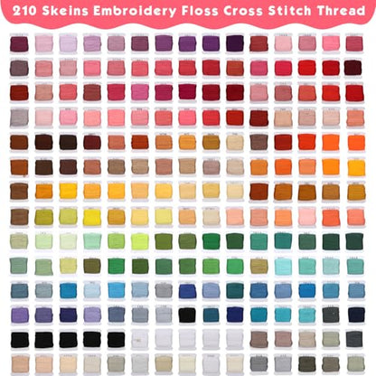 276 Pack Embroidery Floss Thread Kit Including 210 Colors Cross Stitch Sewing Thread with 66 Pcs Embroidery Accessories and 4 (276 Count)