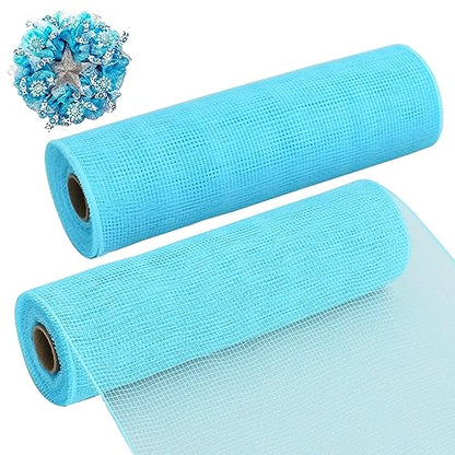 2 Rolls 10 Inch Light Blue Decorative Mesh Ribbbon Rolls (60 Foot)