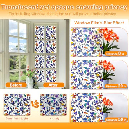 Window Privacy Film with Installation Tools Home Decorative Colored Glass Window Stickers Reusable electrostatic Rainbow Stickers