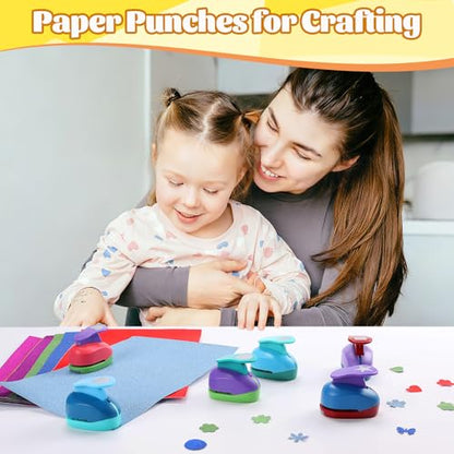 6 Pcs Colorful Craft Hole Punch with 10 Glitter Cardstock Papers (6 Count)