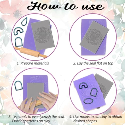 4PCS Polymer Clay Flowers Leaves Texture Sheets Set for Using with Clay Cutters (4 Count)