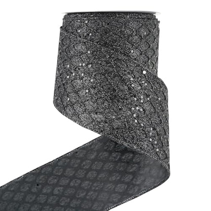 Black Glitter Diamond Wired Christmas Ribbon 4 inch x 10 Yards (30 Foot)